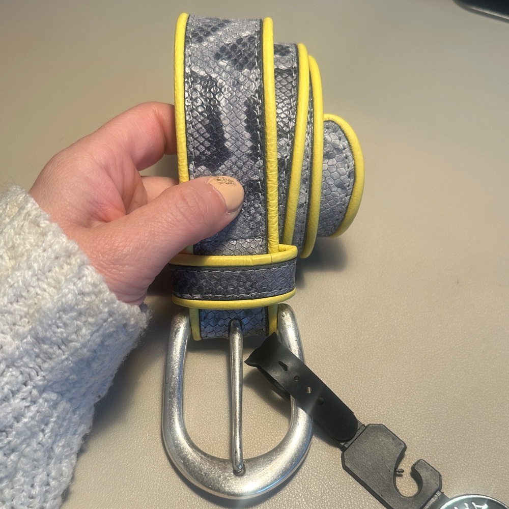 Gray Snakeskin Embossed Belt with Yellow Piping